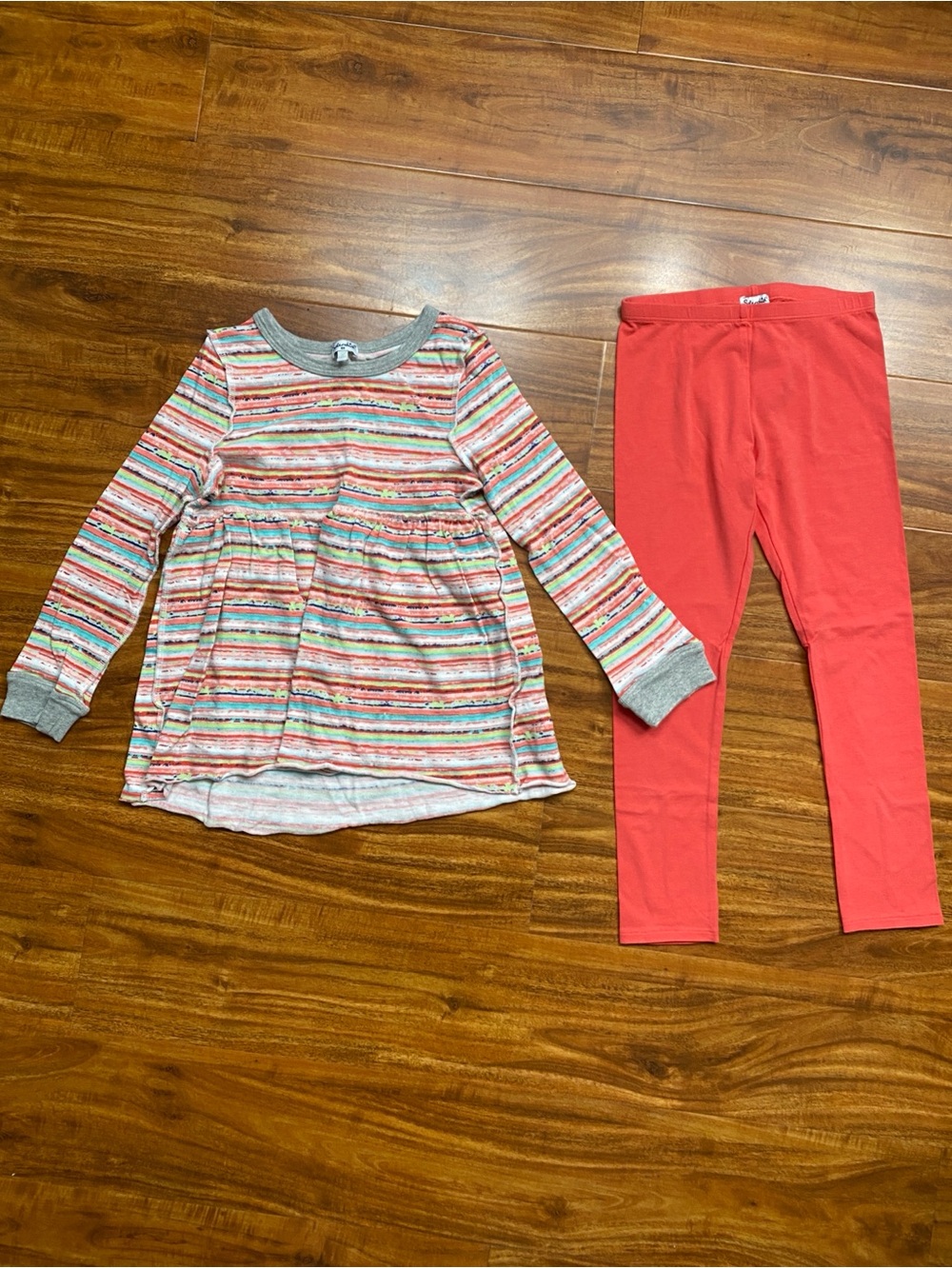 Splendid Girls Striped Long Sleeve Tunic + Coral Leggings Size 6X Casual Coastal